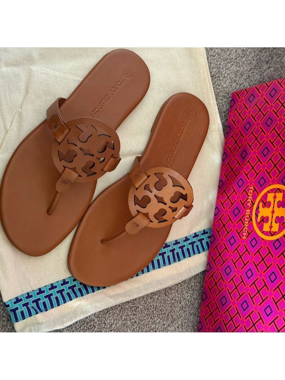 New tory burch miller calf leather sandals in Millie/ bourbon color - Picture 7 of 9